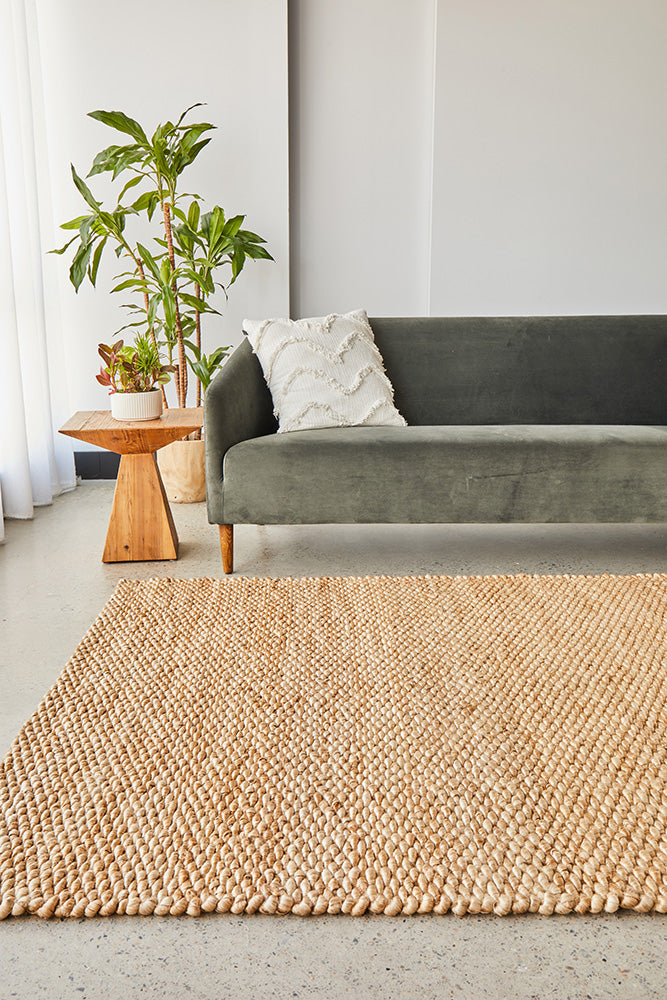 Eco-Friendly Hand-Loomed Hive Pattern Natural Jute Rug