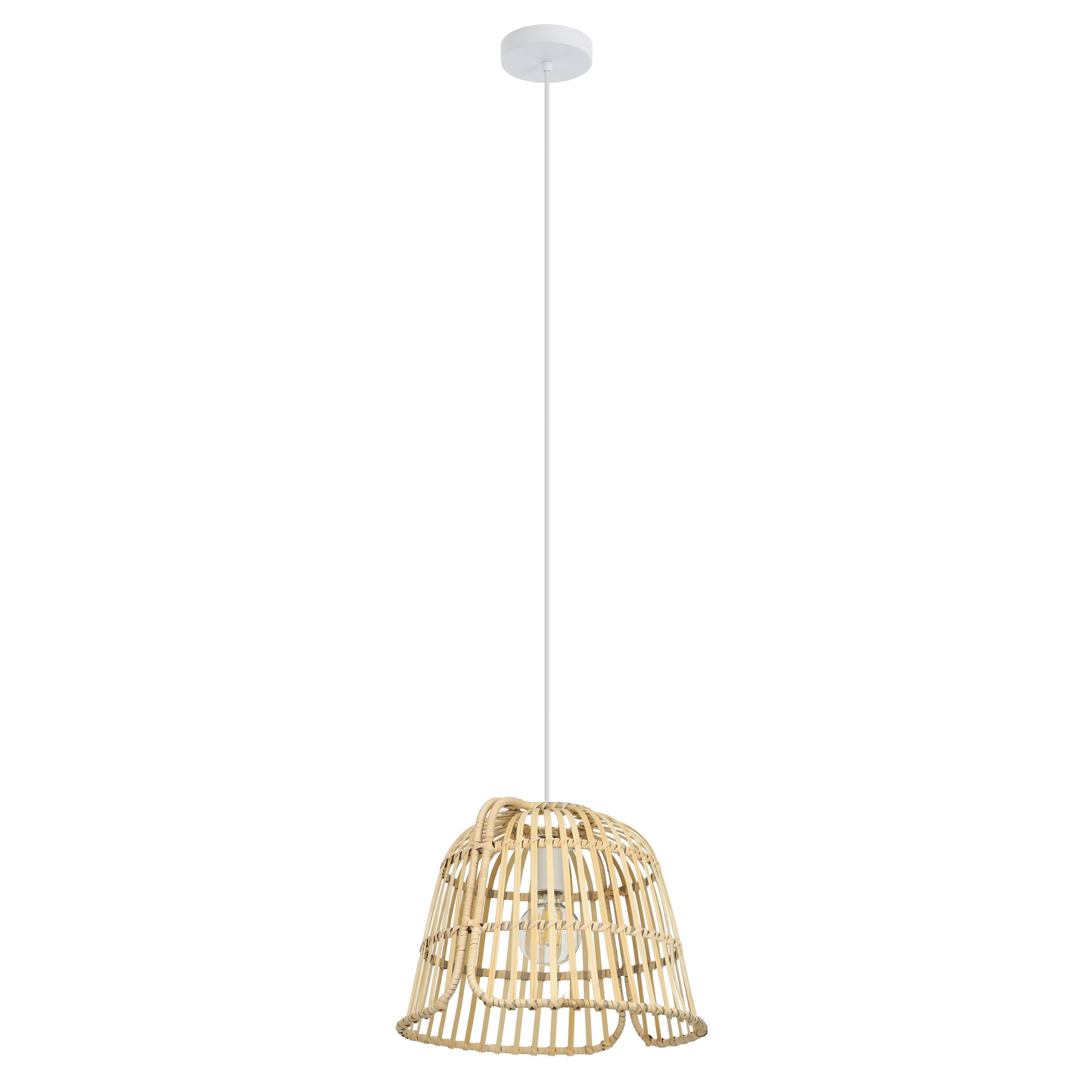 Stylish GLYNEATH Natural Rattan Round Pendant Light with White Cable