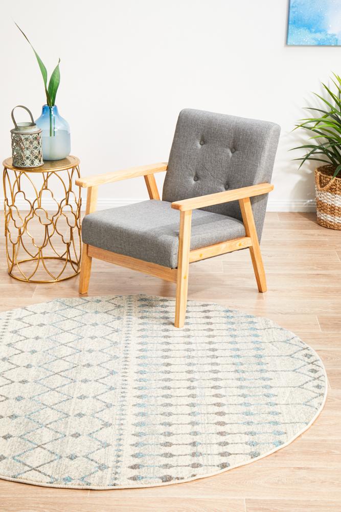 Stunning Slate White Transitional Round Evoke Rug with Persian Flair
