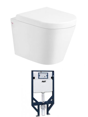 Alzano White Rimless Wall - Hung Toilet Pan with High - Quality Cistern