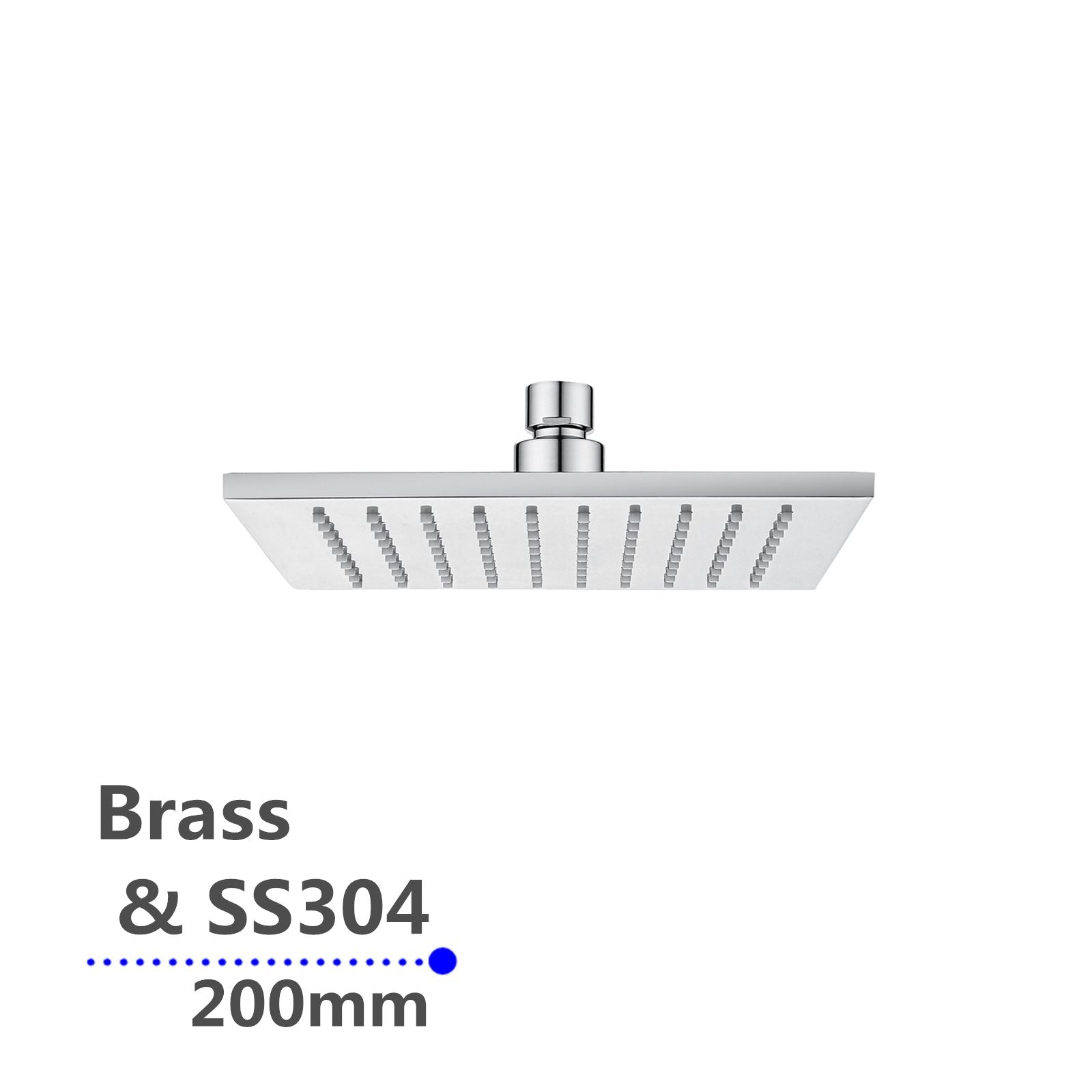 200mm AQU Square Chrome Rainfall Shower Head in Solid Brass - Ideal for Your Bathroom