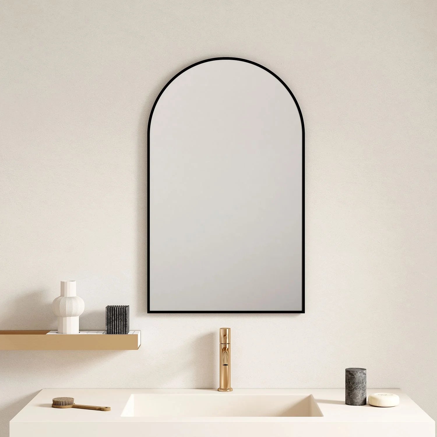 Hot Sale! 900x600mm Aluminum Framed Arch Mirror in Sleek Matte Black for Bathrooms