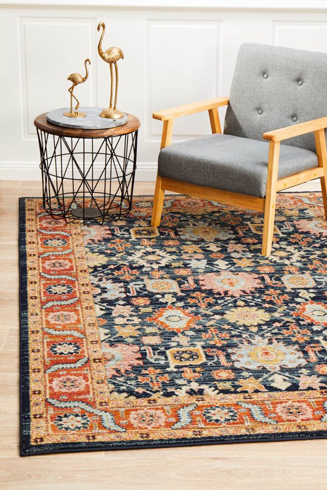 Navy Persian-Inspired Legacy 860 Area Rug with Colorful Accents