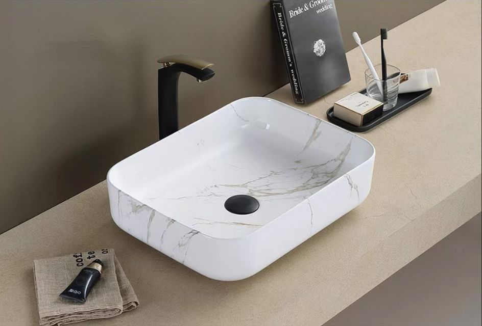 Matte White Carrara Rectangle Basin (500x390x130) - POSEIDON