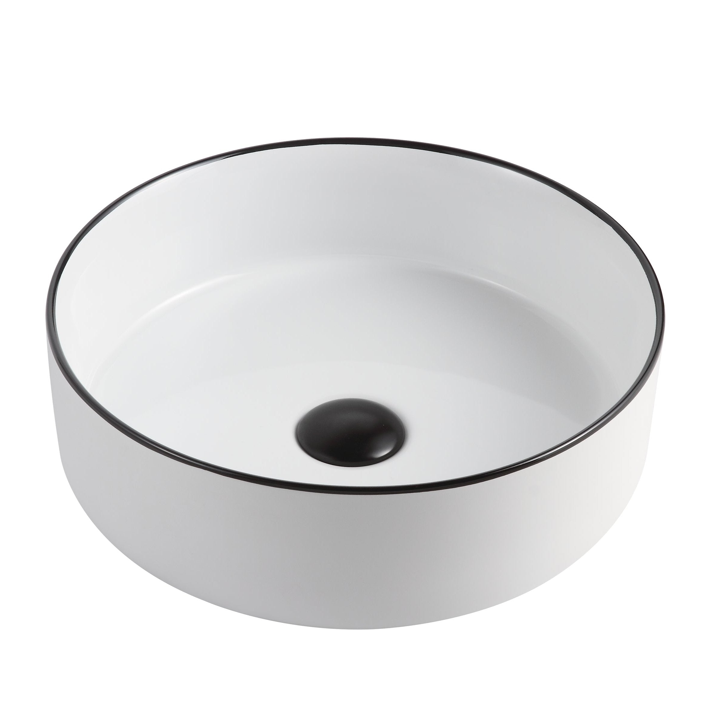 Promotional Round ABS Gloss White Ceramic Basin with Black Rim, 360mm Size