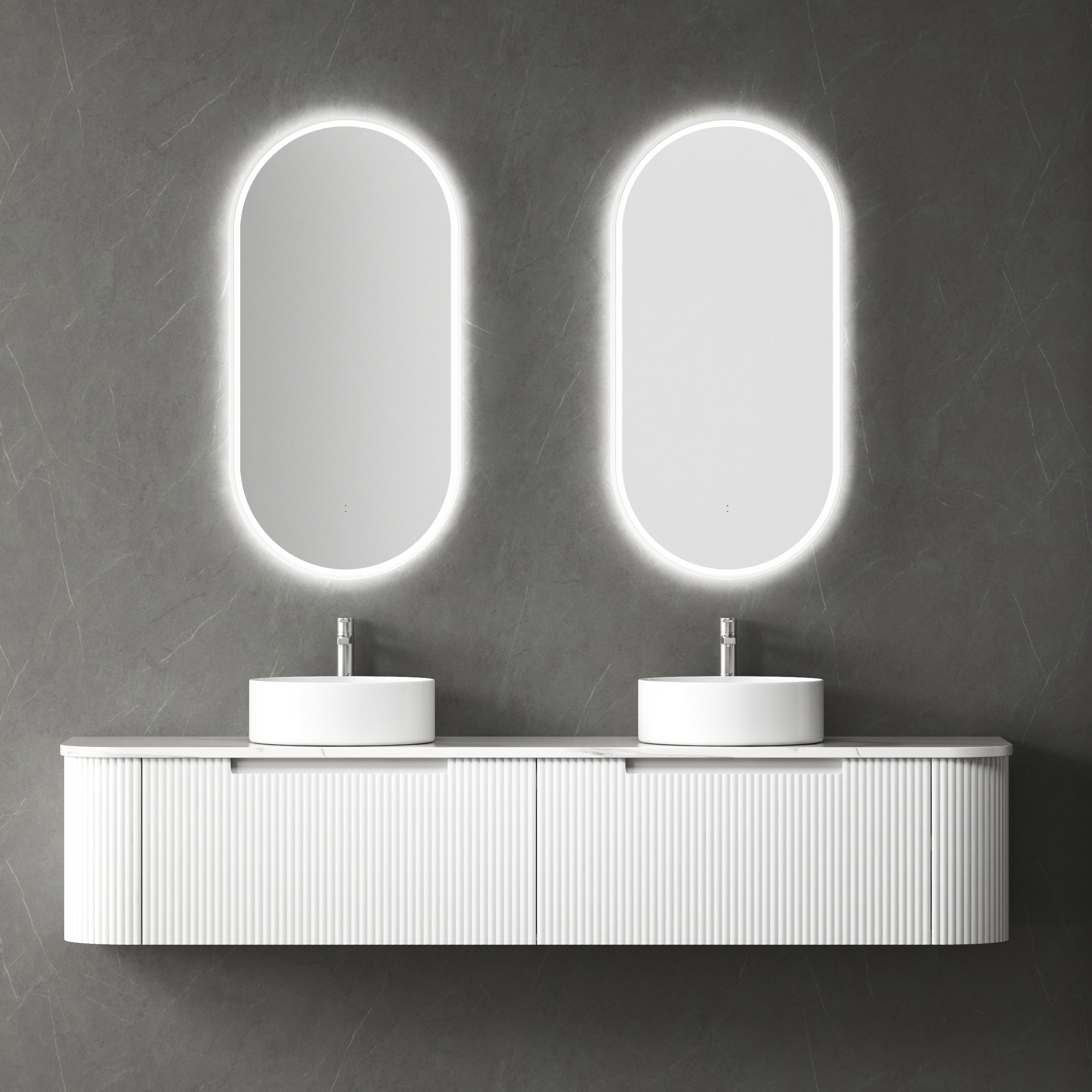 PETRA MARK II Wall - Hung Curved Vanity in Matte White, All Sizes Available, Ideal for Your Bathroom