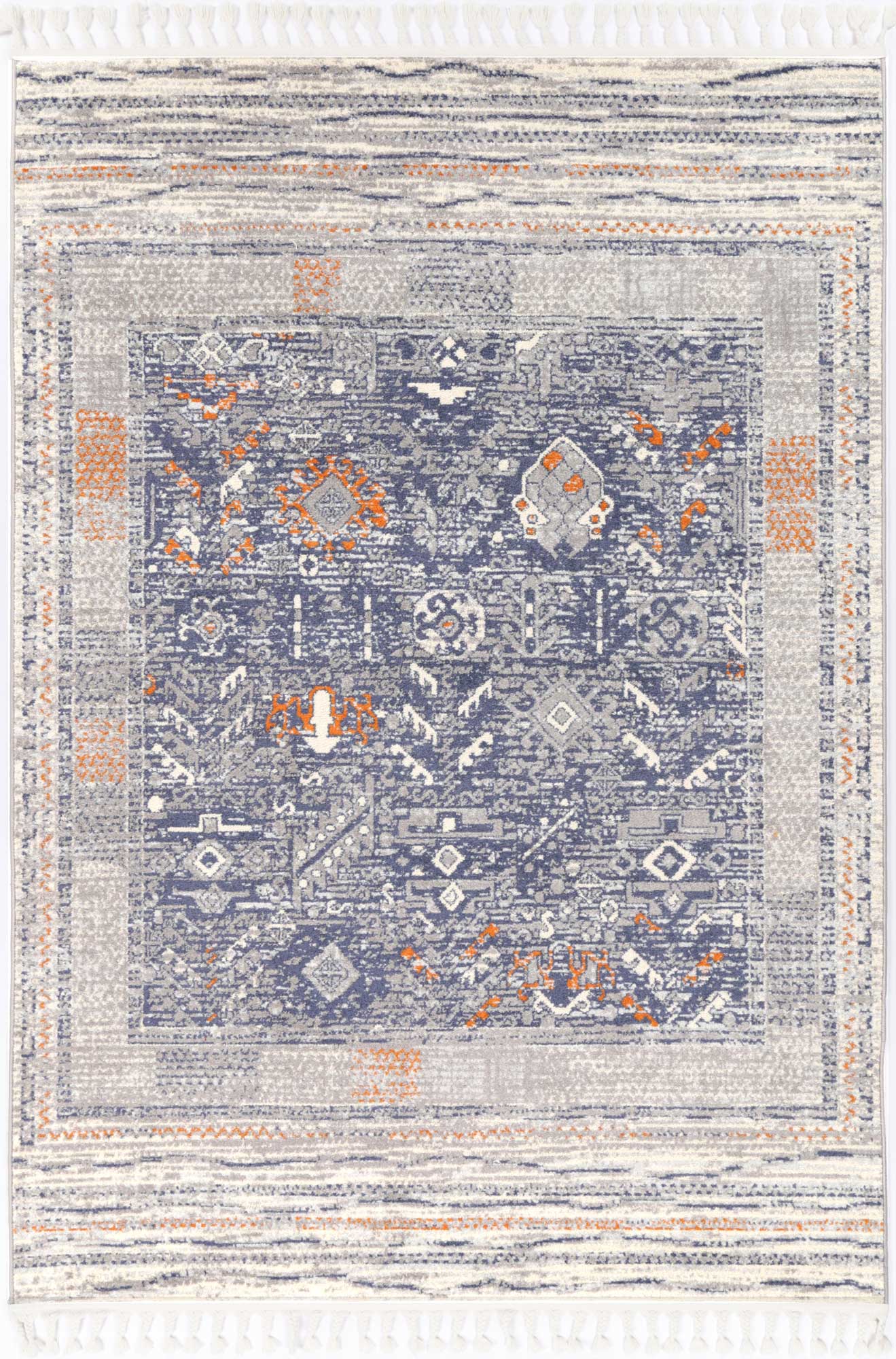Peru Santiago Blue & Cream Rug: Contemporary & Long - lasting