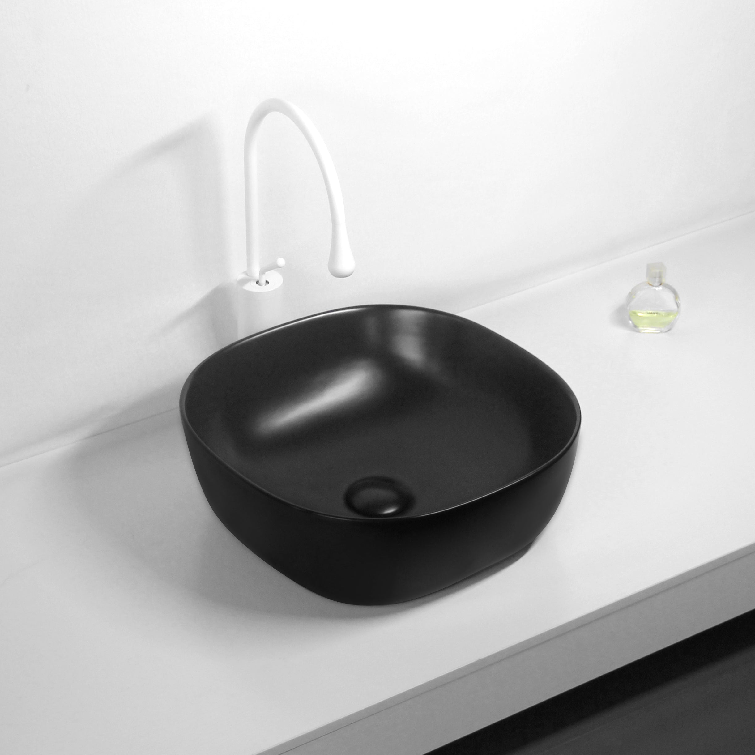 Hot Deal! Square POSEIDON Matte Black Ceramic Above-Counter Basin (370x370x115mm)