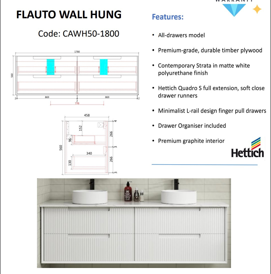 Get Your FLAUTO Matte White Wall-Mounted Bathroom Vanity in All Sizes Now!
