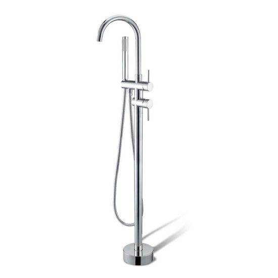 Durable Chrome Pentro Round Freestanding Bath Mixer with Handheld Shower