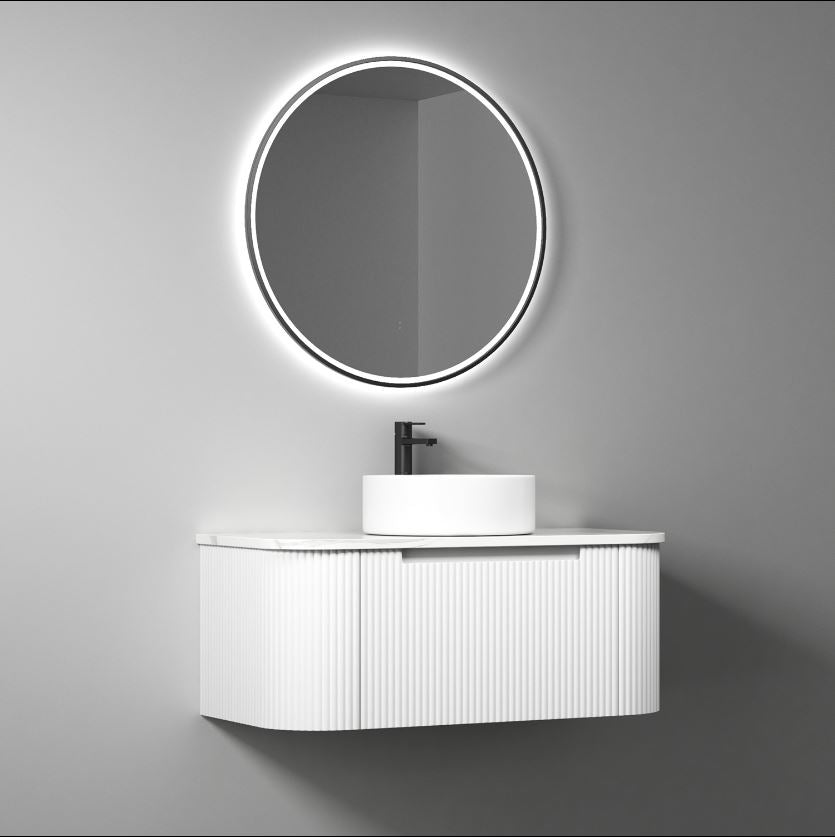 PETRA MARK II Wall - Hung Curved Vanity in Matte White, All Sizes Available, Ideal for Your Bathroom