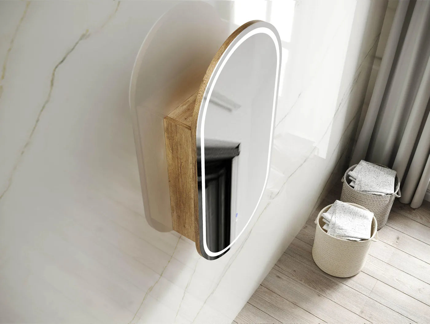 Hot Sale! 900mm Natural Oak LED Shaving Cabinet with 3 Colour Function for Modern Bathrooms