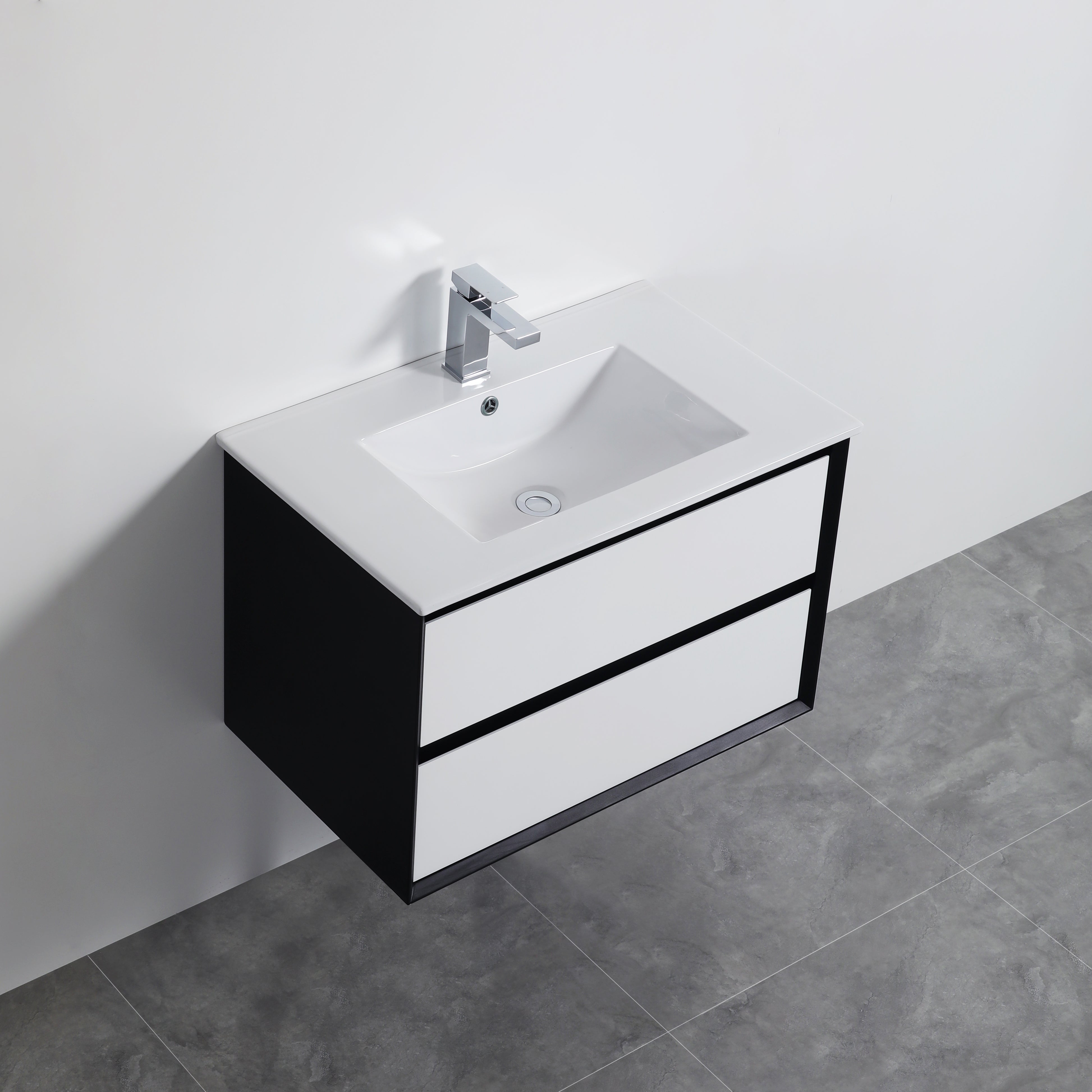 Hot Deal! Petra 600mm PVC Wall-Hung Vanity in Black & White