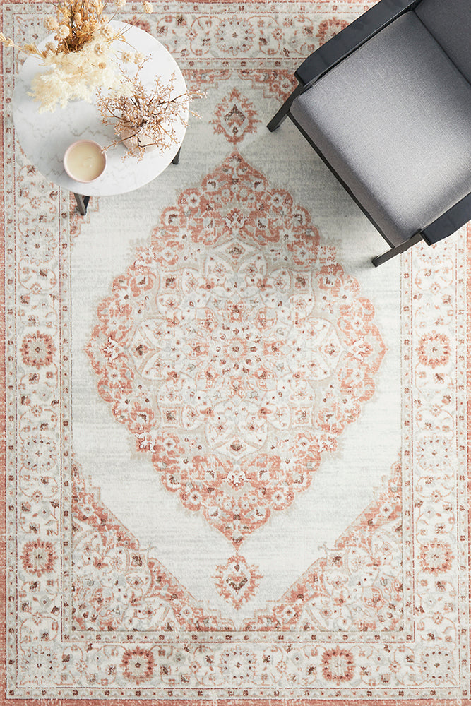 Exquisite Emotion 77 Blush Peach and Ivory Polyester Rug