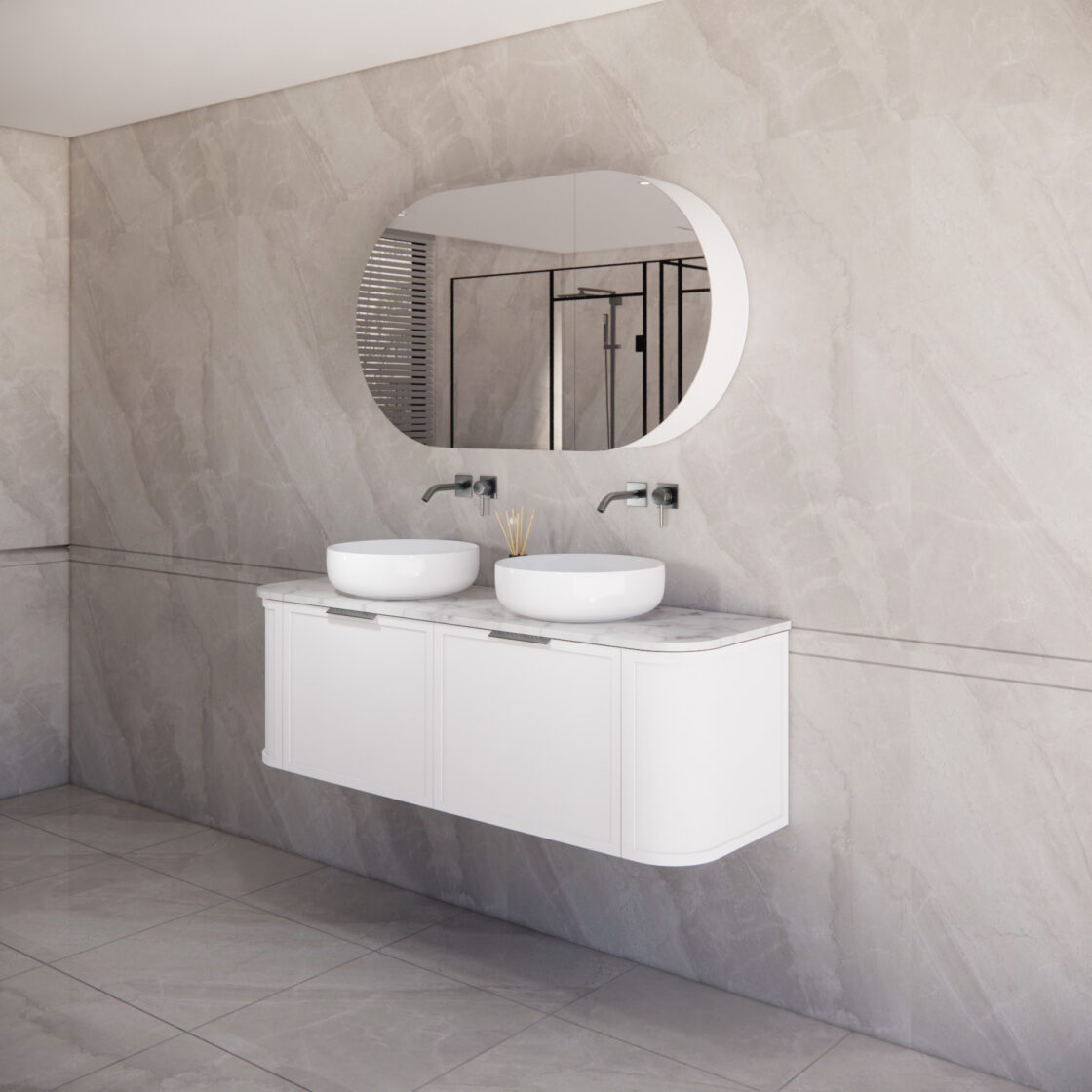Matte White ABS Houston Curved Wall - Hung Vanity in All Sizes