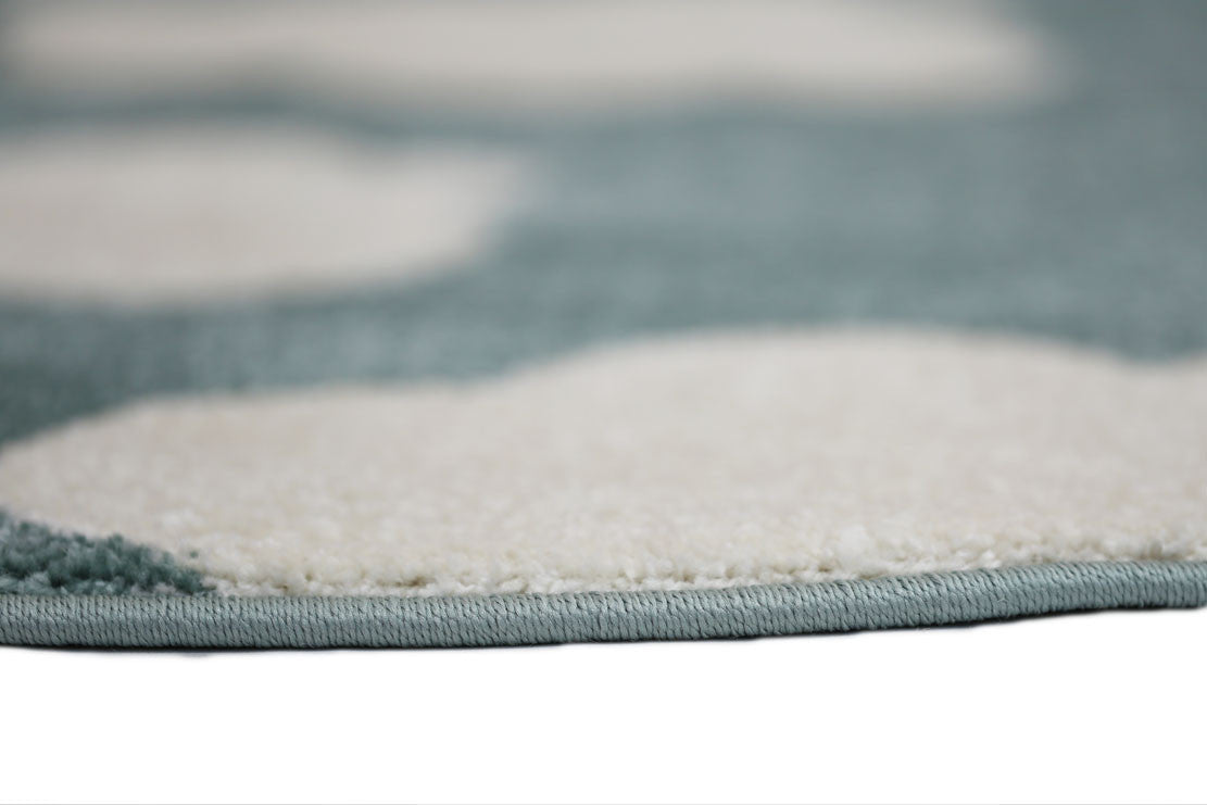 Piccolo Aqua White Cloud Washable Kids Comfort Rug for Grand Imagination