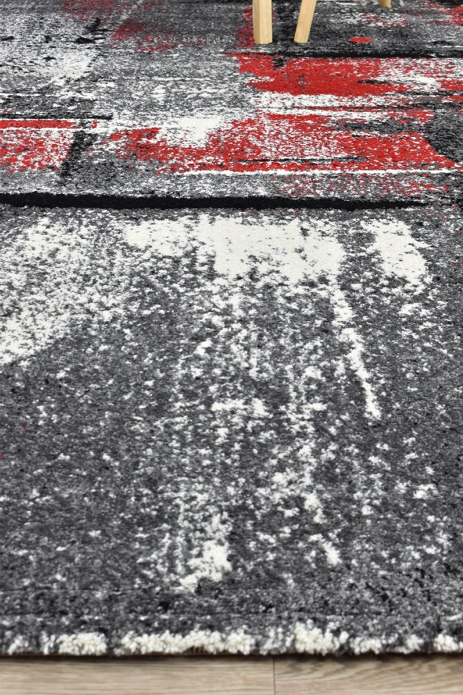 Stylish Novus 53A Rug in Grey and Red Tones