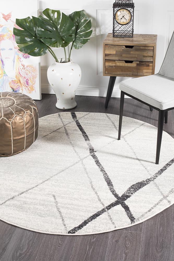 Hot Deal! Contemporary Round Oasis Noah Rug in White and Grey Tones