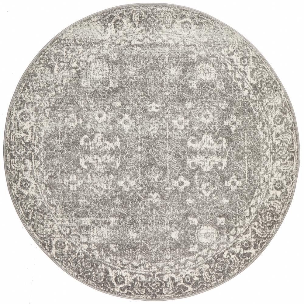 Stunning Grey Transitional Power - Loomed Round Rug from Turkey