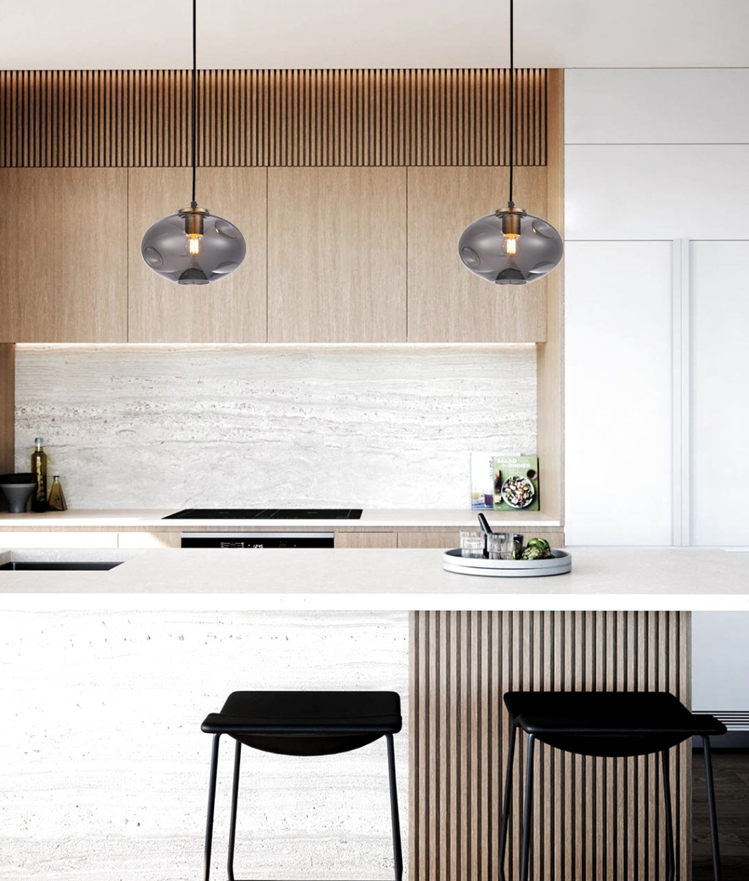 Elegant Oval Interior Glass Pendant Light with Dimpled Smoked Mirror Effect