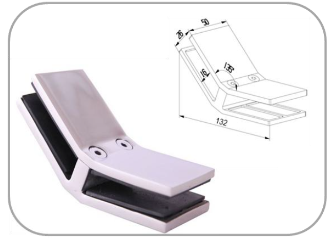 Hot Sale! 50mm Wide 135° Glass-to-Glass Glass Clamp
