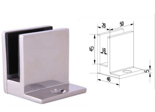 316L Stainless Steel Glass Clamp for Wall Mounting with Leg, Available in Mirror and Satin Finishes
