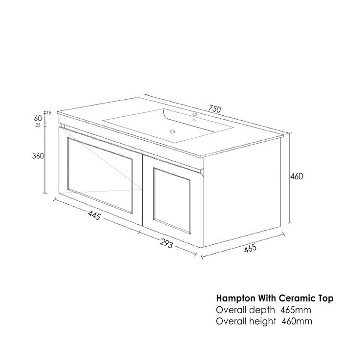 HAMPTON Mark II 750mm Matte White Wall-Hung Stylish Vanity with Ample Storage