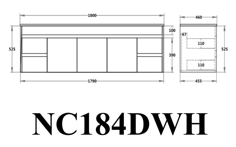 Contemporary Poseidon Nova 1800mm Plywood Wall - Hung Vanity Cabinet Only