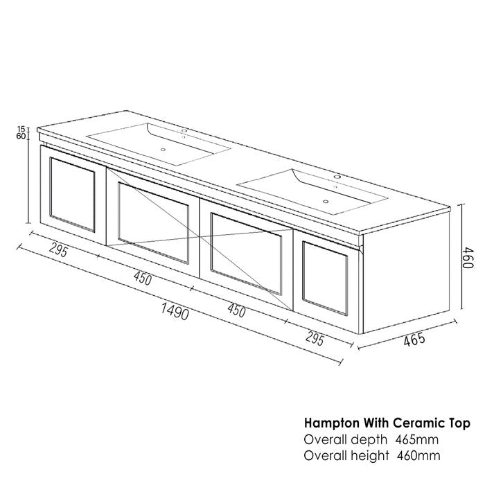 HAMPTON Mark II Wall-Hung Vanity - 1500mm Matte Black, Stylish Storage Solution