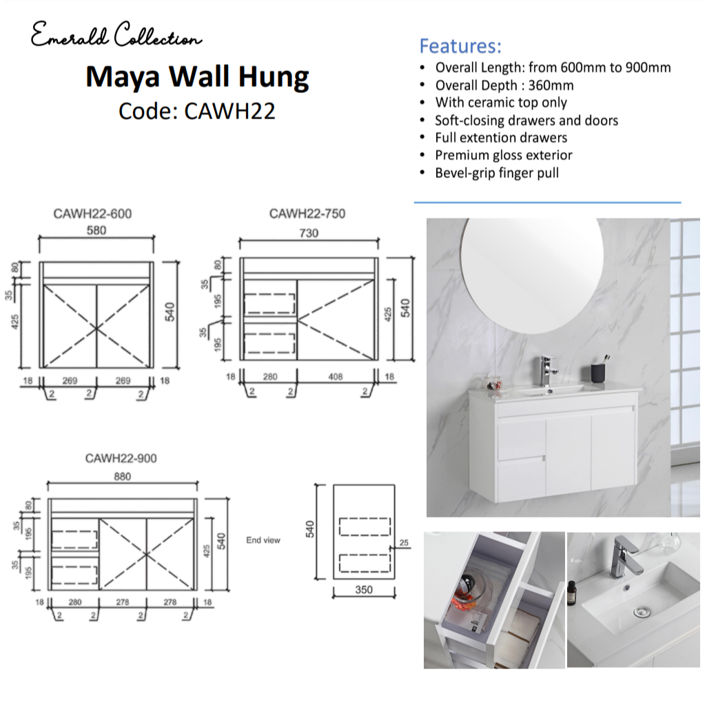 Hot! MAYA 600mm Slim Wall - Hung Vanity in Gloss White