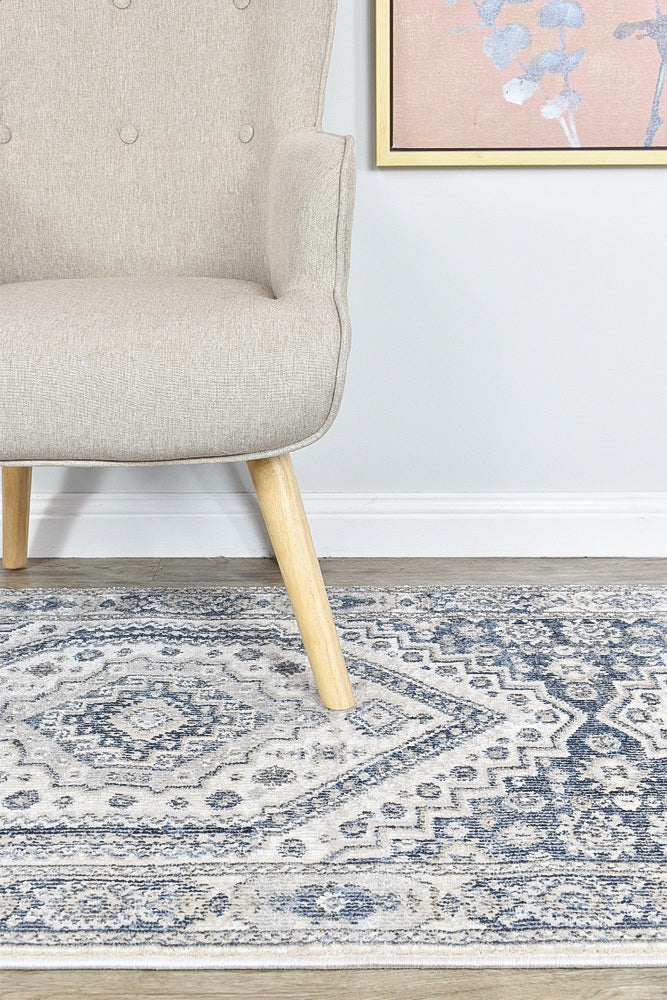 Trendy Blue Runner Rug A161A - Medina Cream with Understated Elegance