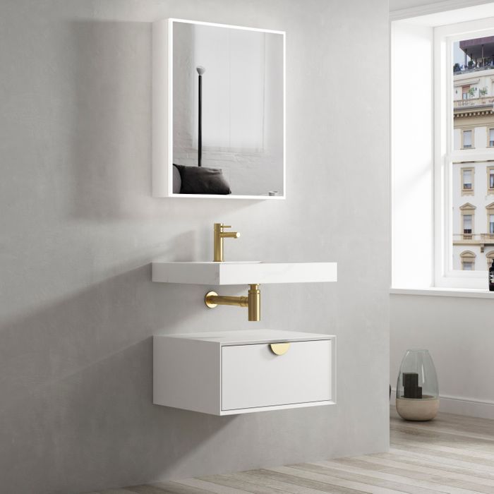 Rectangle Moonlight Solid Surface Basin with Optional Mixer and Bottle Trap (600x460x80)