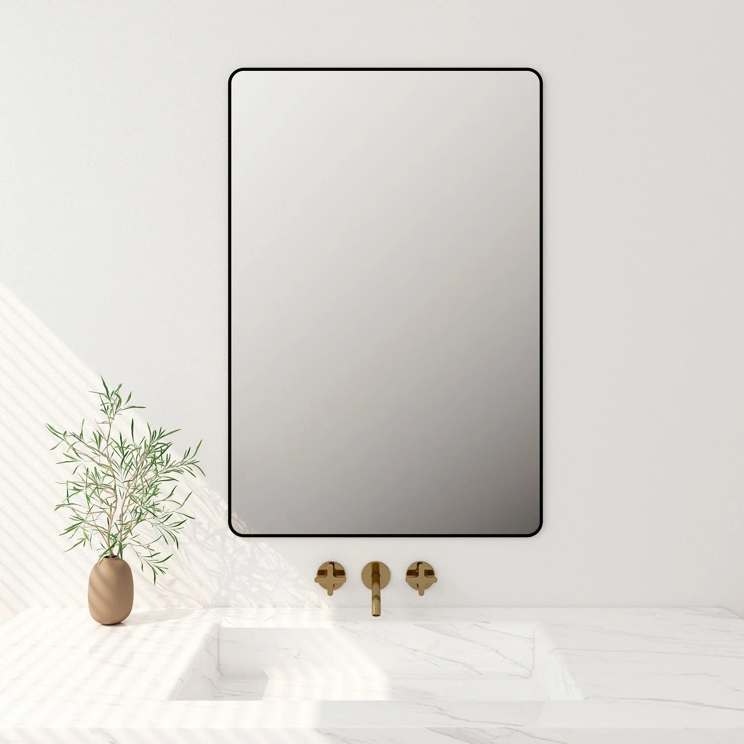 900x750mm Matte Black Aluminum Framed Contemporary Rectangular Mirror