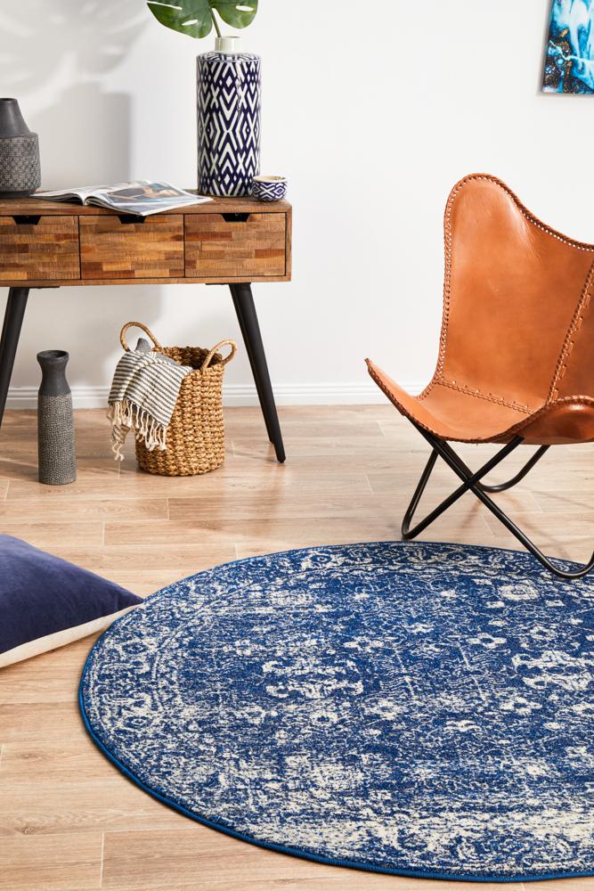 Hot! Evoke Oasis Navy Round Transitional Rug