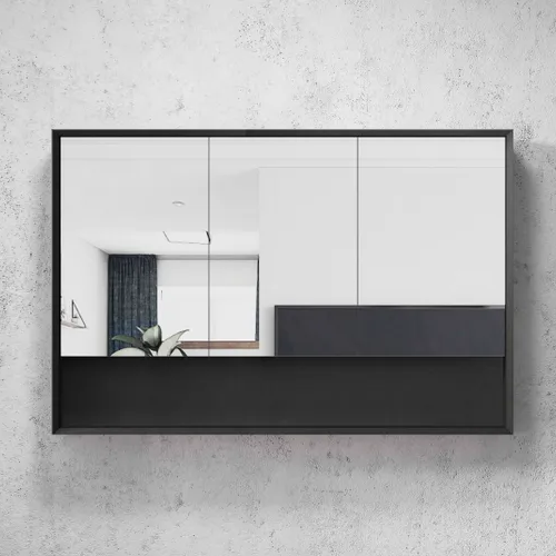 Hot Sale! MARLO Wall - Mounted Matte Black Mirror Shaving Cabinet in 600mm, 750mm, 900mm & 1200mm Sizes