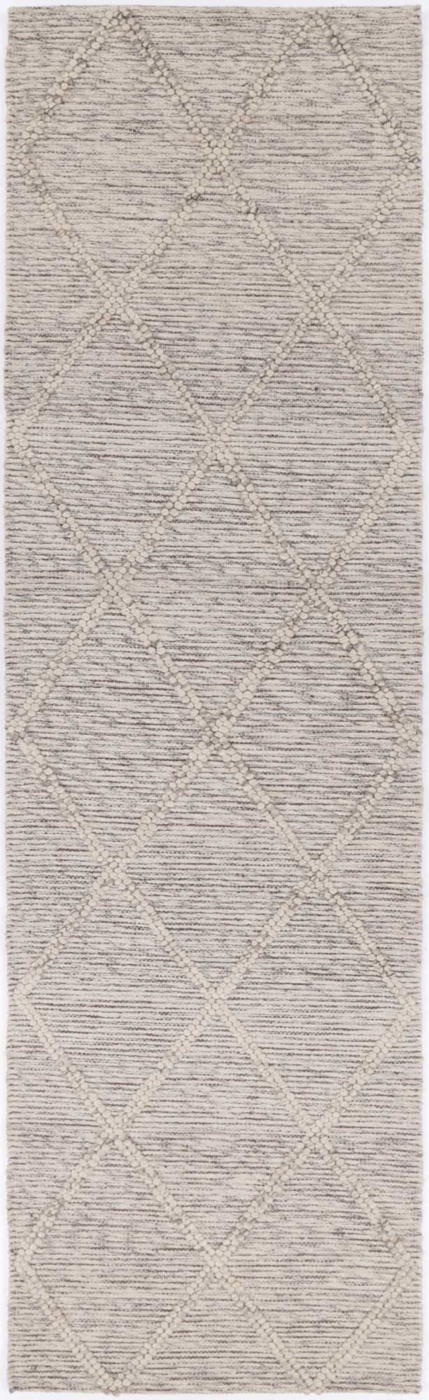 Ash-colored Anjuna Wool Blend Lattice Rug without Tassels