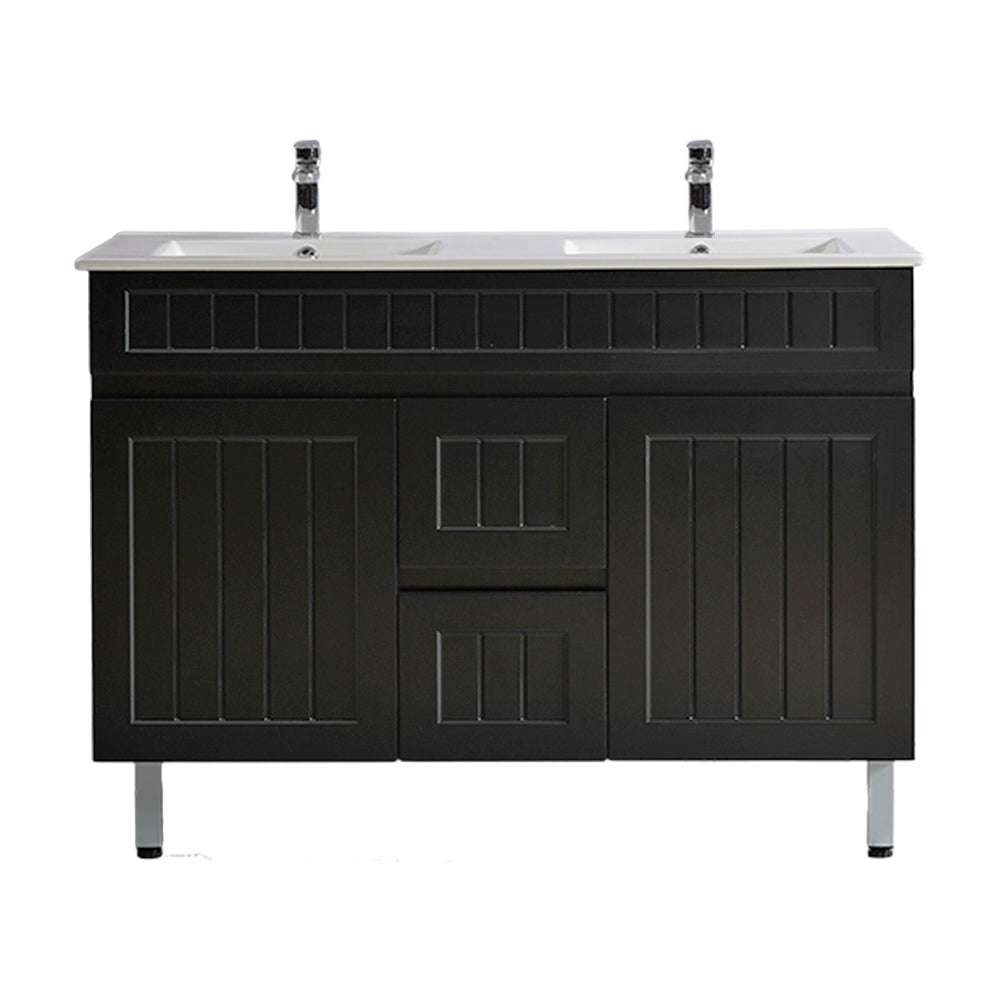 Promotional 1200mm Double Bowl Acacia Shaker PVC Floor Standing Vanity