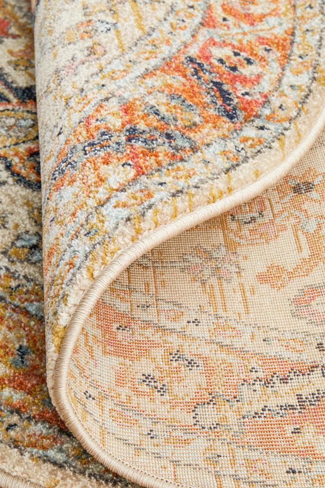 Hot Sale! Legacy Rust-Colored Round Polypropylene Rug with Faded Persian Design from Turkey