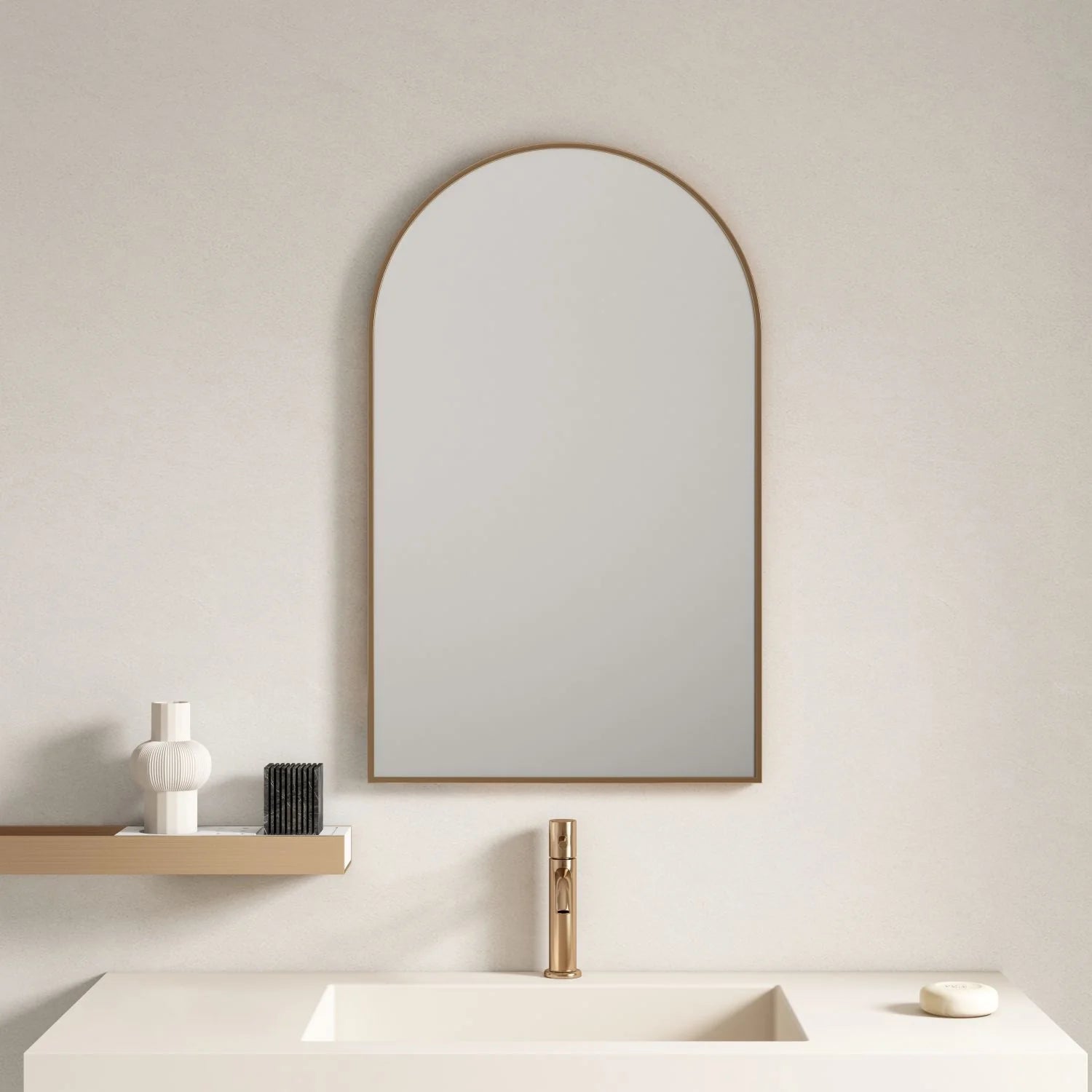 Hot Sale! 900x600mm Brushed Gold Aluminum Framed Arch Mirror