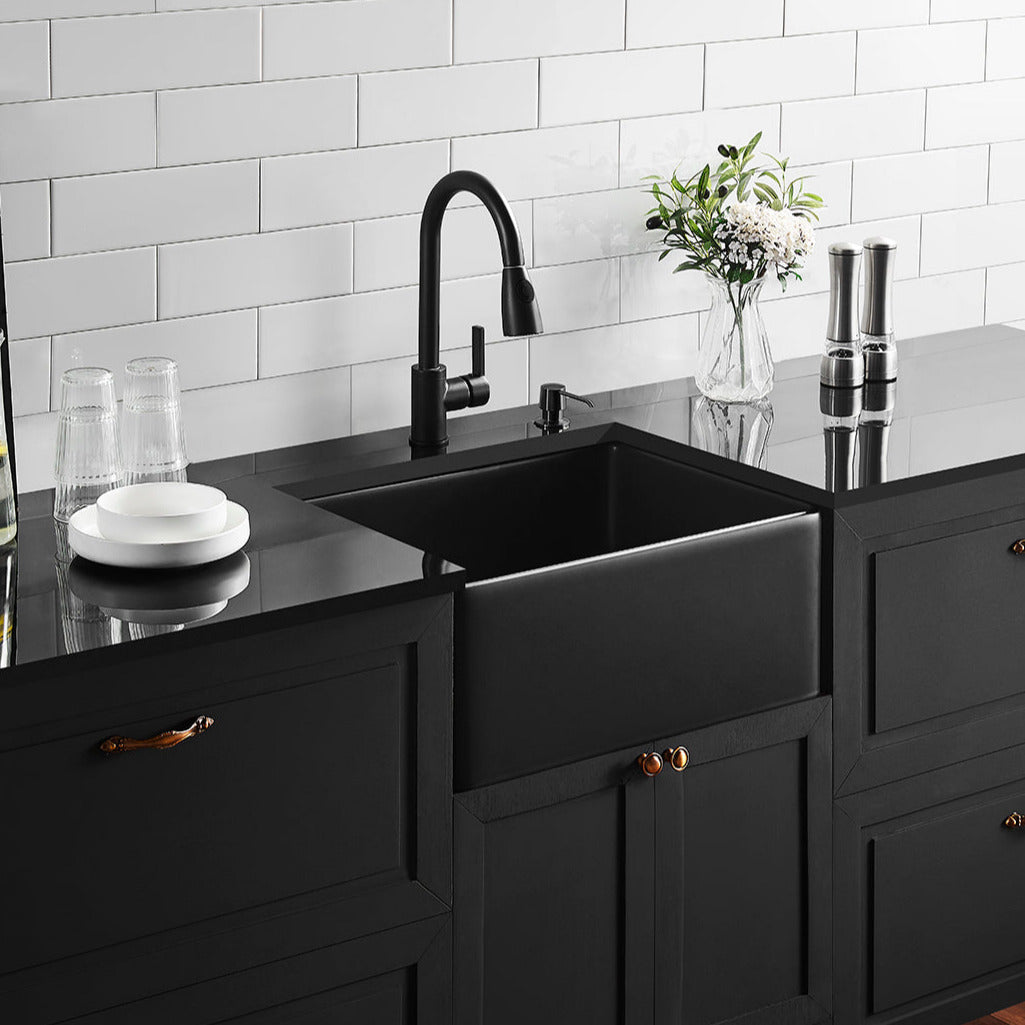Matte Black Chelsea Fireclay Single Farmhouse Kitchen Sink 660x451x253