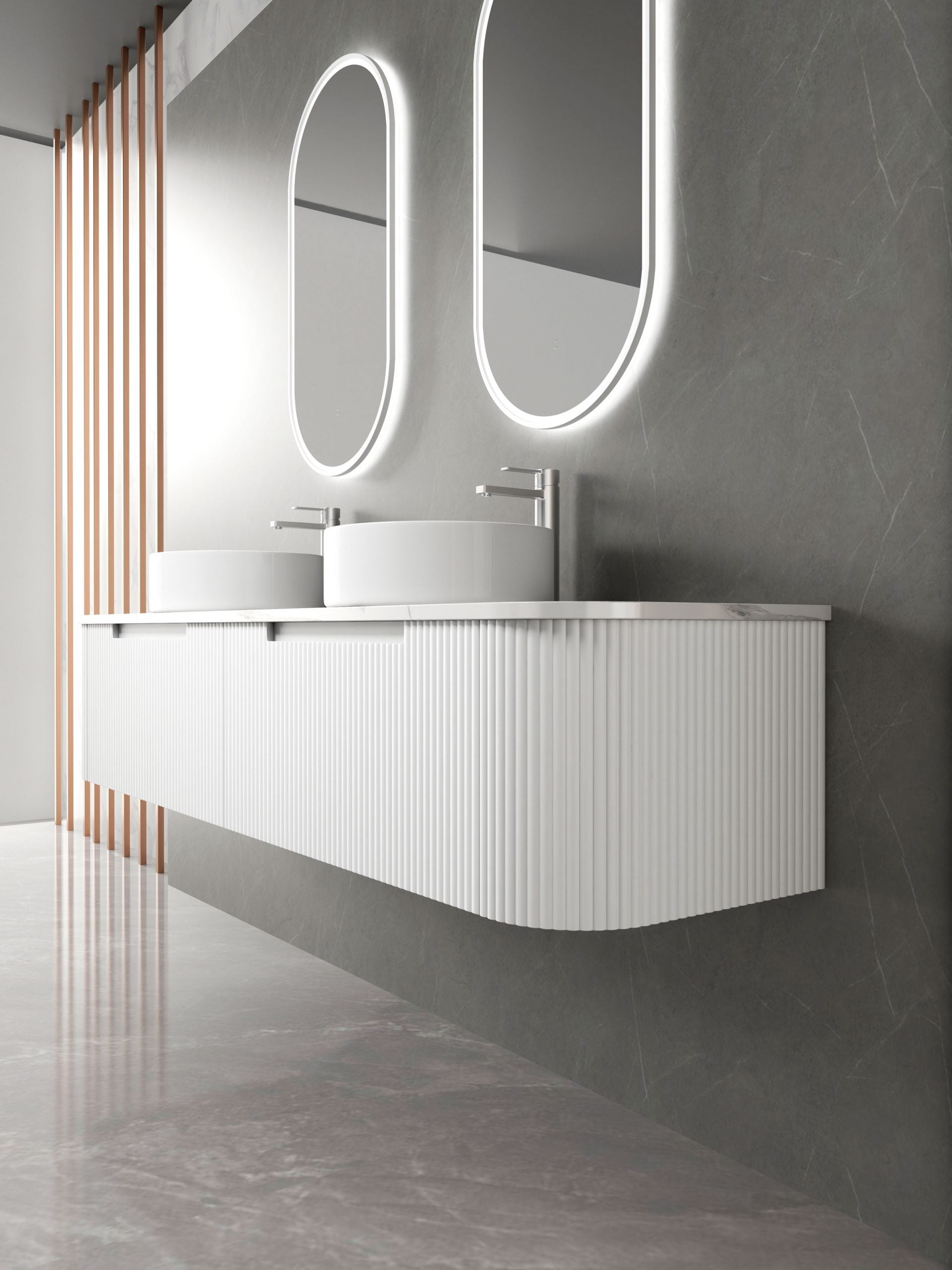 PETRA MARK II Wall - Hung Curved Vanity in Matte White, All Sizes Available, Ideal for Your Bathroom