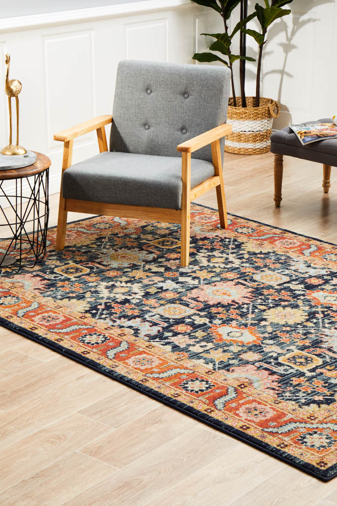 Navy Persian-Inspired Legacy 860 Area Rug with Colorful Accents