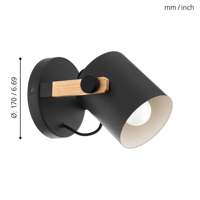 Stylish Steel Black HORNWOOD Wall Light with Timber Accents
