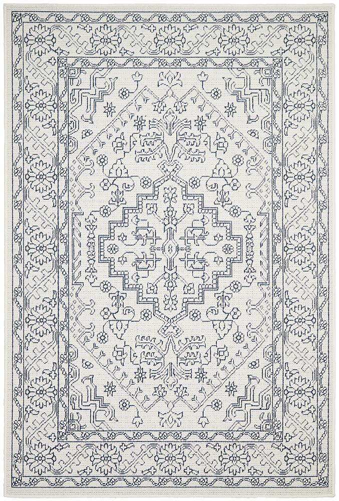 Durable Ocean White Polypropylene Outdoor and Indoor Rug