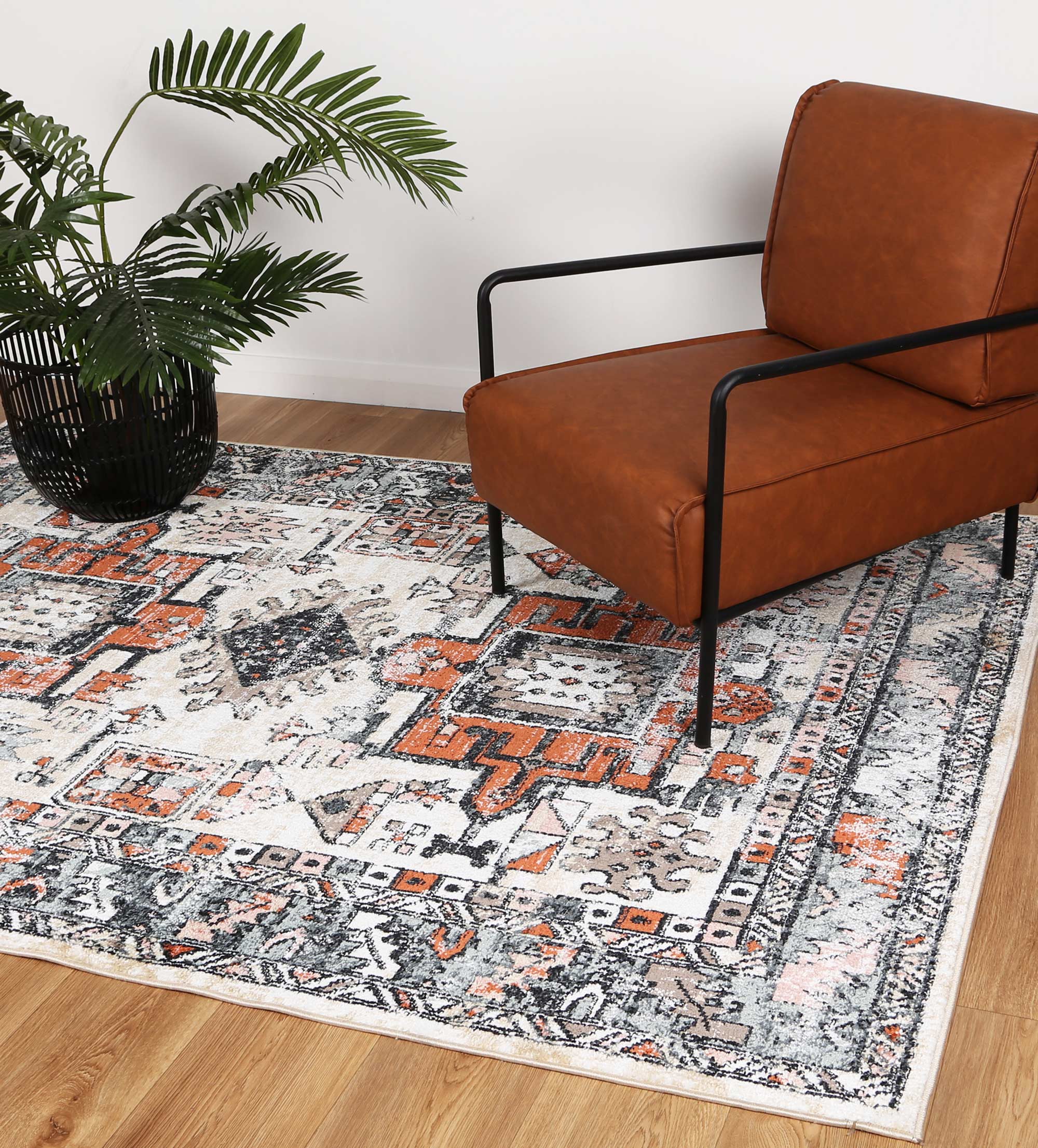 Anatolia Traditional Black and Cream High - Grade Polypropylene Rug