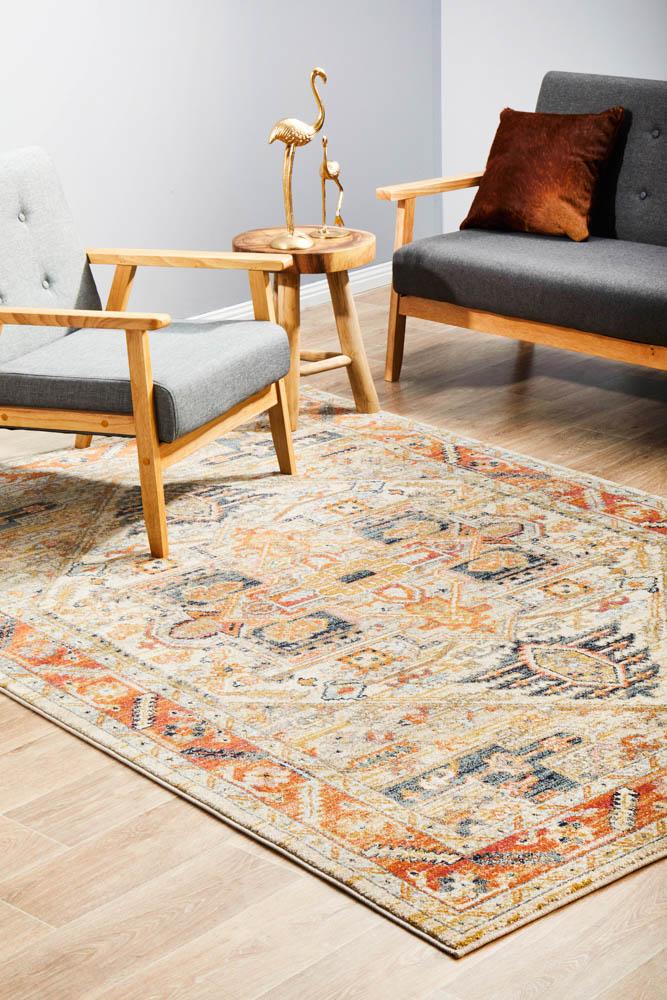 100% Polypropylene Legacy Rust Rug with Faded Persian Design, Made in Turkey