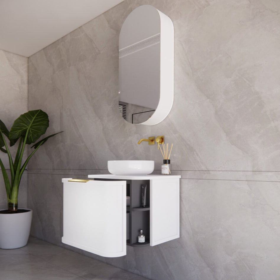 Matte White ABS Houston Curved Wall - Hung Vanity in All Sizes