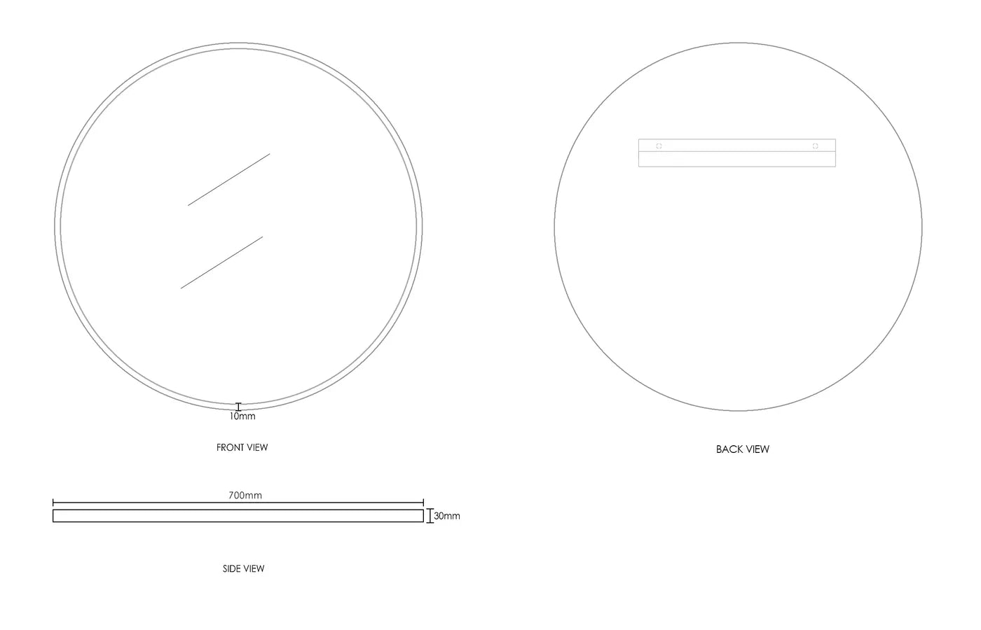 Hot! 700mm Matte Black London Round Mirror