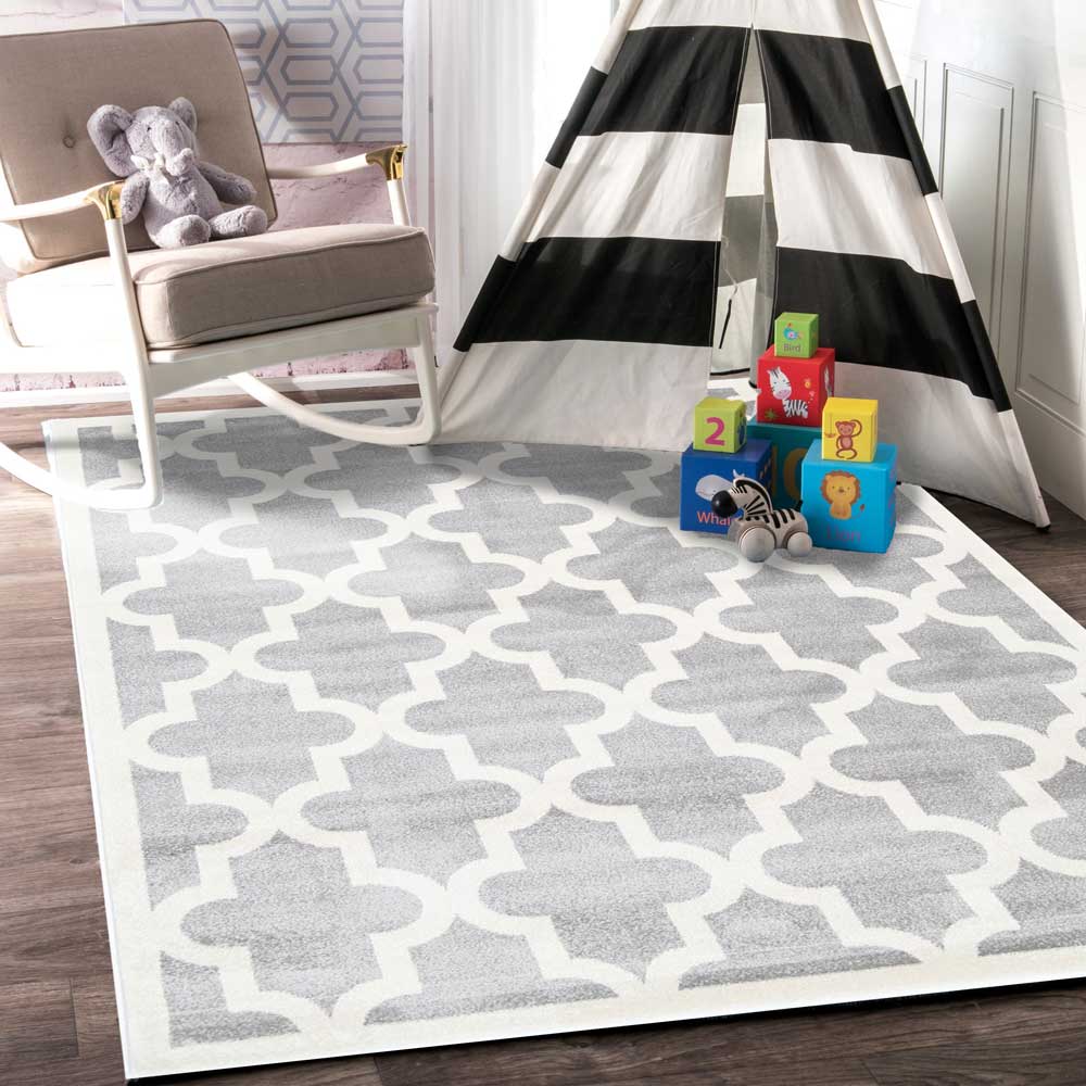 Piccolo Kids Rug: Light Grey & White Lattice Pattern - Ideal Choice