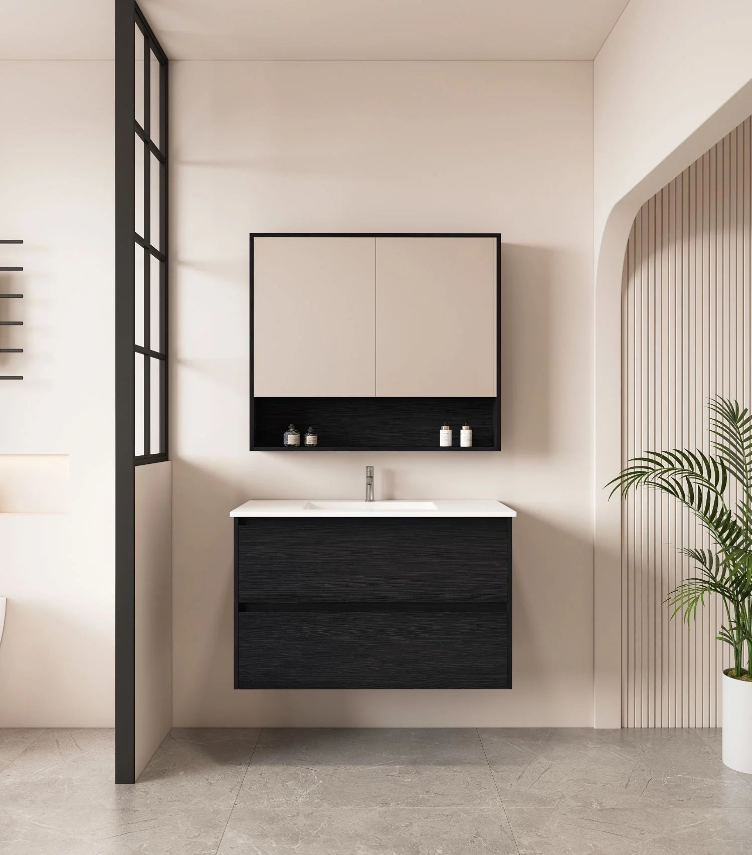 HERA Black Oak Wall-Hung MDF Vanity Cabinet - All Sizes Available